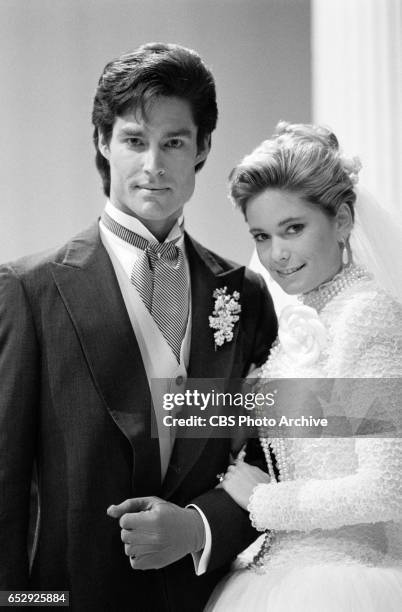 The Bold and the Beautiful, the daytime drama. A wedding photo. Ronn Moss and Joanna Johnson . Image dated March 20, 1987.