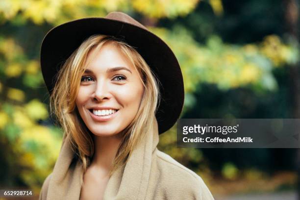 autumn photo of a beautiful girl - fashion model outdoors stock pictures, royalty-free photos & images