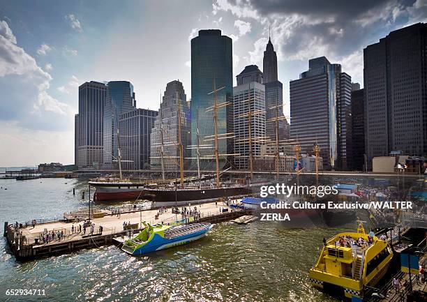 skyline from south street seaport, new york city, new york, usa - south street seaport stock pictures, royalty-free photos & images