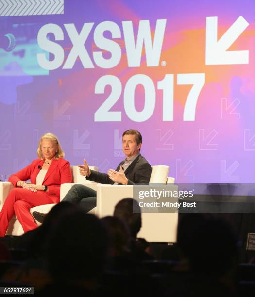 Of IBM Ginni Rometty and Chief Executive Officer of Johnson & Johnson Alex Gorsky speak onstage at 'Collaborative Innovation in the Digital Health...