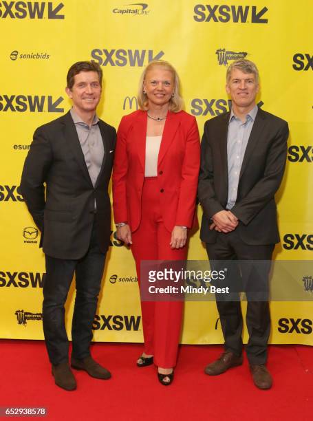 Chief Executive Officer of Johnson & Johnson Alex Gorsky, CEO of IBM Ginni Rometty and Dean of Dell Medical School Clay Johnston attend...
