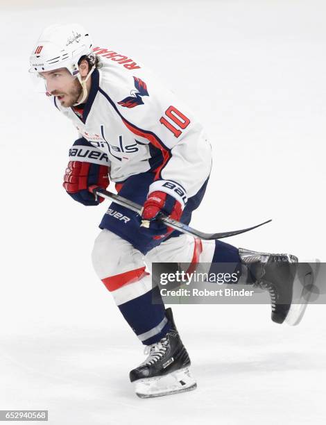 Mike Richards of the Washington Capitals plays in the game against the Los Angeles Kings at Staples Center on March 9, 2016 in Los Angeles,...