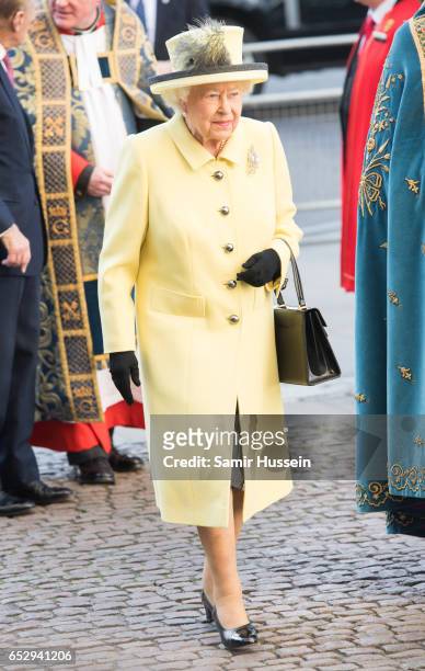 Queen Elizabeth II attends Commonwealth day celebrations service and reception at Westminster Abbey on March 13, 2017 in London, England.