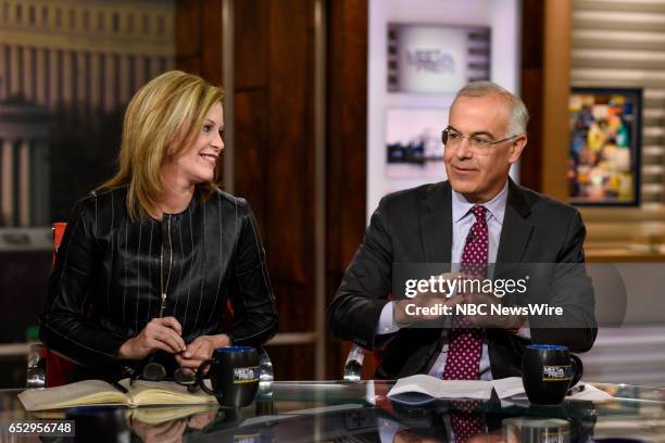 Pictured: ? Stephanie Cutter, Former Deputy Campaign Manager for President Obama, and David Brooks, Columnist, The New York Times appears on "Meet...