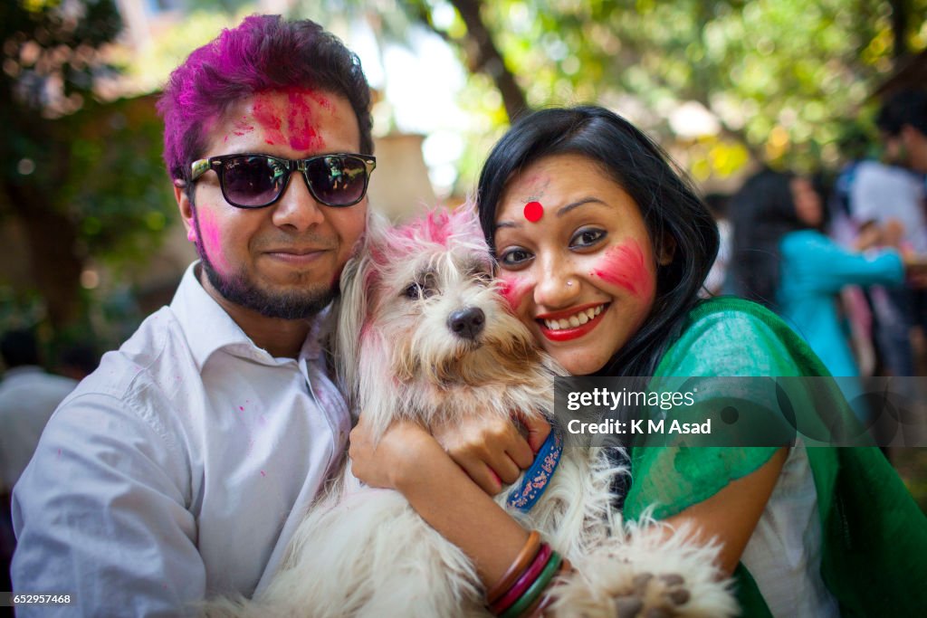 Dhaka University fine Art Student with dog celebrate the...