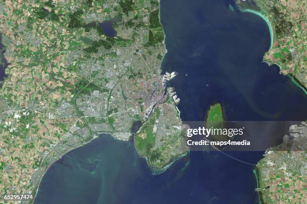 This is an enhanced Sentinel Satellite image map of Copenhagen, Denmark.