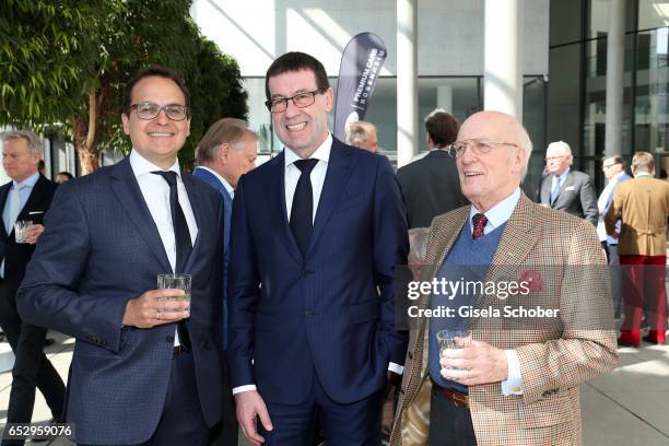 Stefan Aichbauer Willi Bonke, CEO of Premium Cars Rosenheim and Guenter A. Kiefer during the Gentlemen Art Lunch at Pinakothek der Moderne on March...