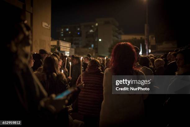 Vigil in memoriam of homeless burned two days ago in Santa Maria della Pace dei Frati Minori Cappuccinis Church in Palermo on March 12, 2017