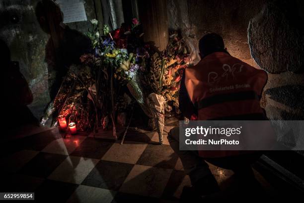 Vigil in memoriam of homeless burned two days ago in Santa Maria della Pace dei Frati Minori Cappuccinis Church in Palermo on March 12, 2017