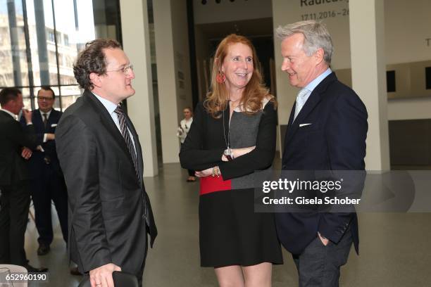 Rupert Keim , Alexandra von Arnim , Michael Dahm during the Gentlemen Art Lunch at Pinakothek der Moderne on March 13, 2017 in Munich, Germany.