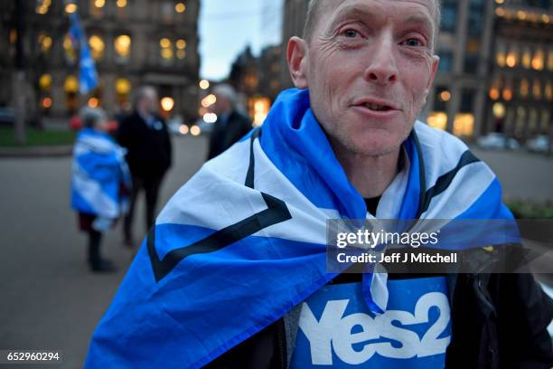 Independence supporters gather in George Square following today's announcement March 13, 2017 in Glasgow, Scotland. Scotland's First Minister Nicola...