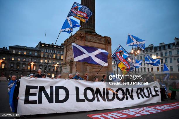 Independence supporters gather in George Square following today's announcement March 13, 2017 in Glasgow, Scotland. Scotland's First Minister Nicola...