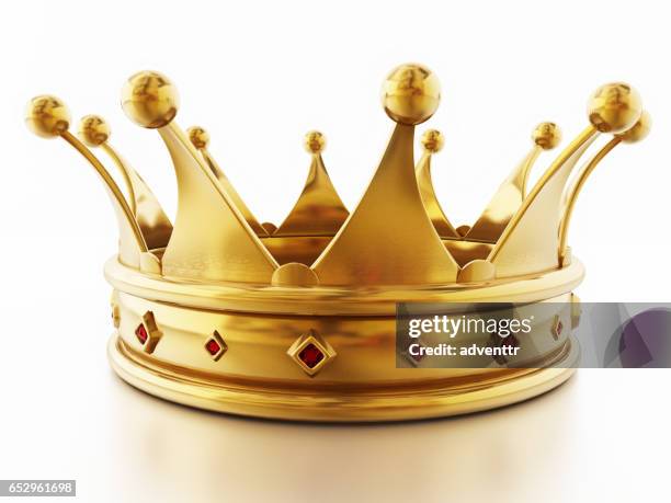 golden crown decorated with red gems - gold crown stock illustrations
