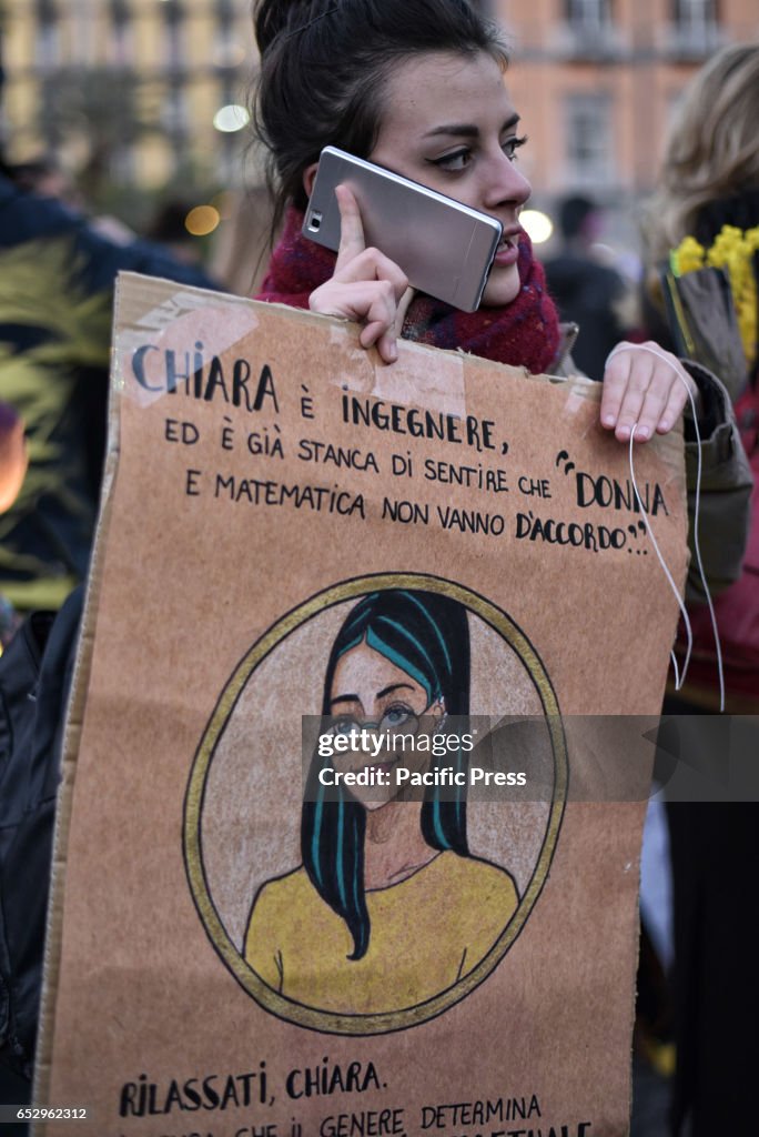 Protesters during the global strike on women's day which was...