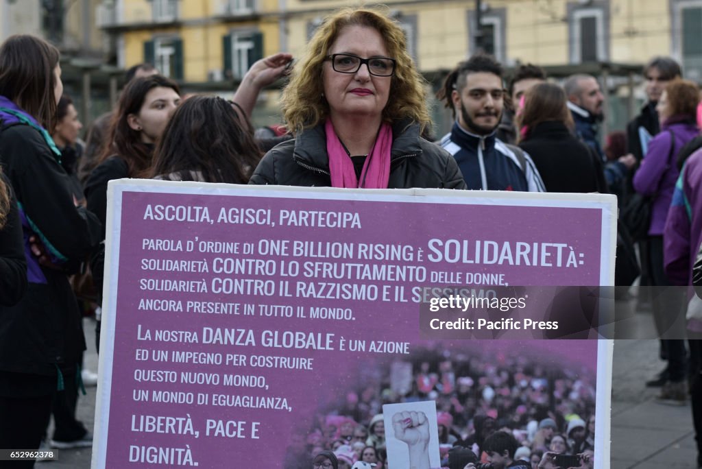 Protesters during the global strike on women's day which was...
