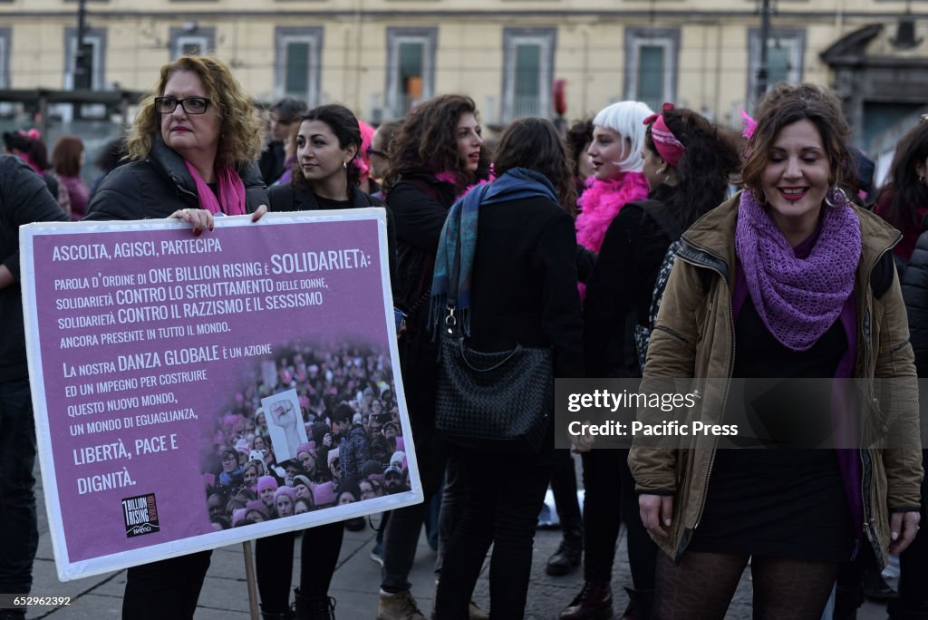 Protesters during the global strike on women's day which was...