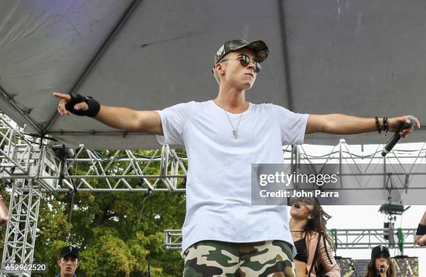 Reykon performs on stgae during the iHeartLatino TU94.9FM Calle Ocho festival on March 12, 2017 in Miami, Florida.