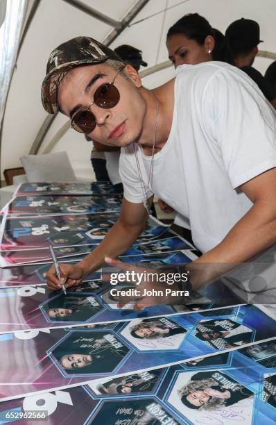 Reykon backstage during the iHeartLatino TU94.9FM Calle Ocho festival on March 12, 2017 in Miami, Florida.