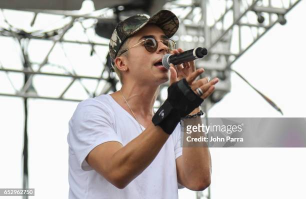 Reykon performs on stgae during the iHeartLatino TU94.9FM Calle Ocho festival on March 12, 2017 in Miami, Florida.