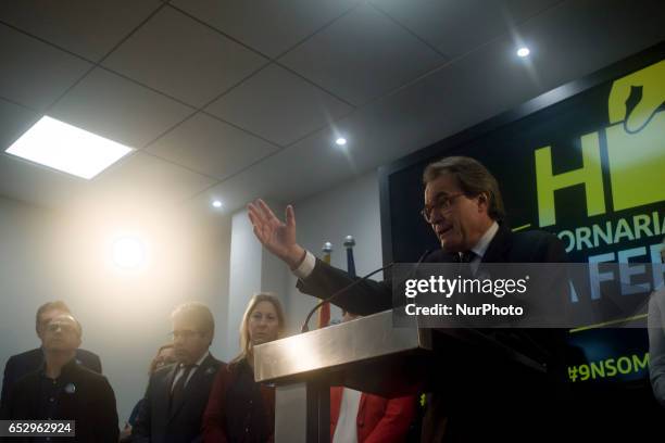 Former catalan President ARTUR MAS holds a press conference in Barcelona, Spain on 13 March after Spanish constitutional court announced barred him...