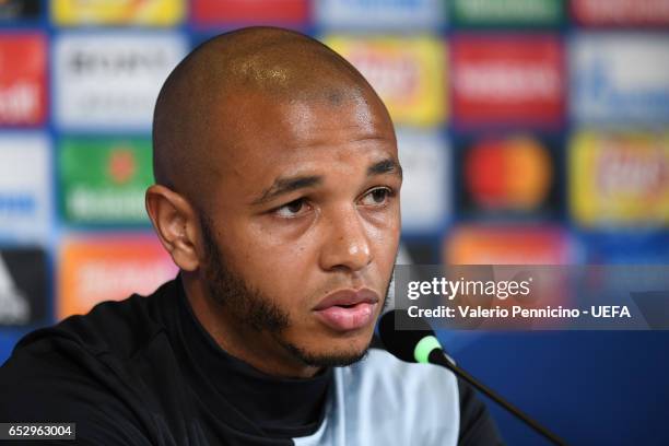 Brahimi of FC Porto faces the media during a press conference ahead of the UEFA Champions League Round of 16 second leg match between Juventus FC and...