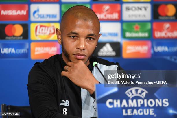 Brahimi of FC Porto faces the media during a press conference ahead of the UEFA Champions League Round of 16 second leg match between Juventus FC and...