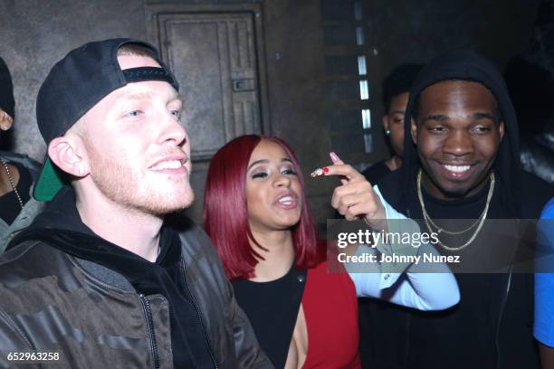 Drewski, Cardi B and Jaquae during Tanduay After Party With Cardi B And Dave East at The Griffin on March 12, 2017 in New York City.