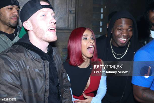 Drewski, Cardi B and Jaquae during Tanduay After Party With Cardi B And Dave East at The Griffin on March 12, 2017 in New York City.