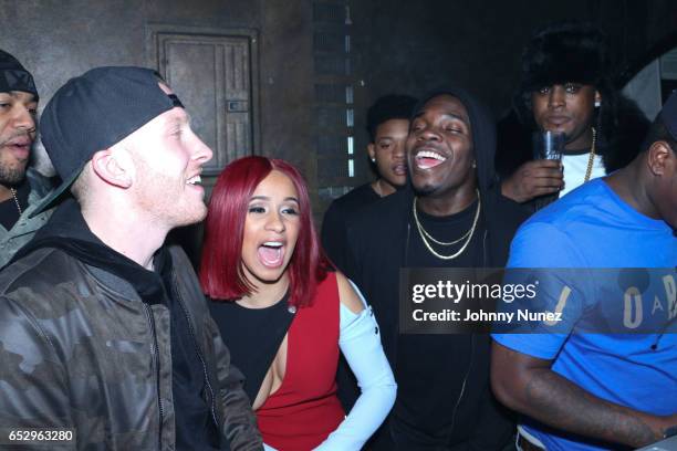 Drewski, Cardi B and Jaquae during Tanduay After Party With Cardi B And Dave East at The Griffin on March 12, 2017 in New York City.