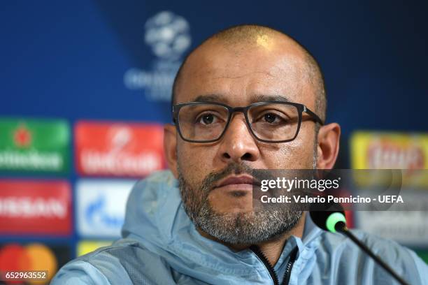 Porto head coach Nuno Espirito Santo faces the media during a press conference ahead of the UEFA Champions League Round of 16 second leg match...