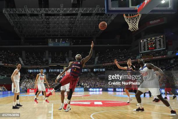 Tyrese Rice of FC Barcelona during the Liga Endesa game between Real Madrid v FC Barcelona at Barclaycard Center on March 12, 2017 in Madrid, Spain.
