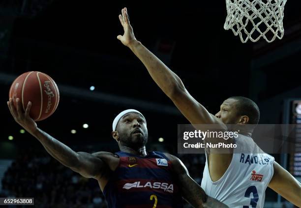 Tyrese Rice of FC Barcelona during the Liga Endesa game between Real Madrid v FC Barcelona at Barclaycard Center on March 12, 2017 in Madrid, Spain.