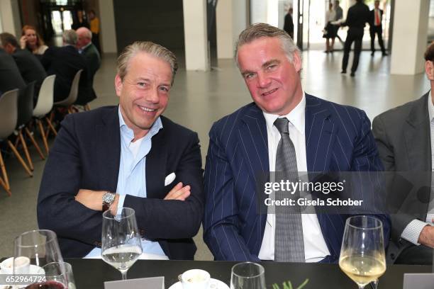 Konstantin Wettig and Alexander Freiherr von Cramm during the Gentlemen Art Lunch at Pinakothek der Moderne on March 13, 2017 in Munich, Germany.