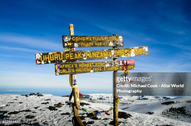the summit (5895m) - berg kilimandscharo stock-fotos und bilder
