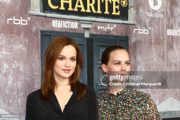 Emilia Schuele and Alica von Rittberg attend the 'Charite' premiere at Langenbeck-Virchow-Haus on March 13, 2017 in Berlin, Germany.