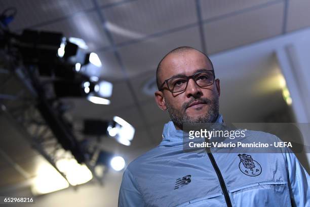 Porto head coach Nuno Espirito Santo arrives at the press conference ahead of the UEFA Champions League Round of 16 second leg match between Juventus...