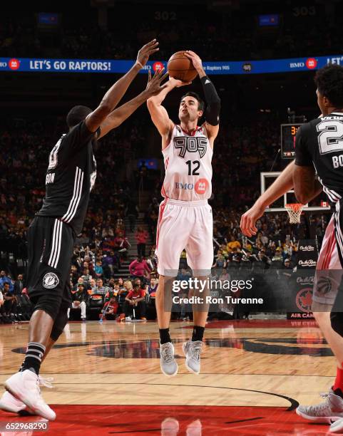 March 13 : Will Sheehey of the Raptors 905 goes up for the jumper during the game against the Austin Spurs at the Air Canada Centre on March 13, 2017...