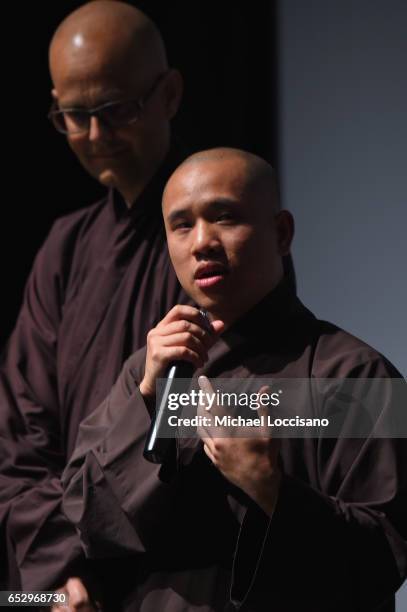 Film Subjects Phap Huu and Phap Ho take part in the Q&A following the "Walk With Me" premiere during 2017 SXSW Conference and Festivals at the ZACH...