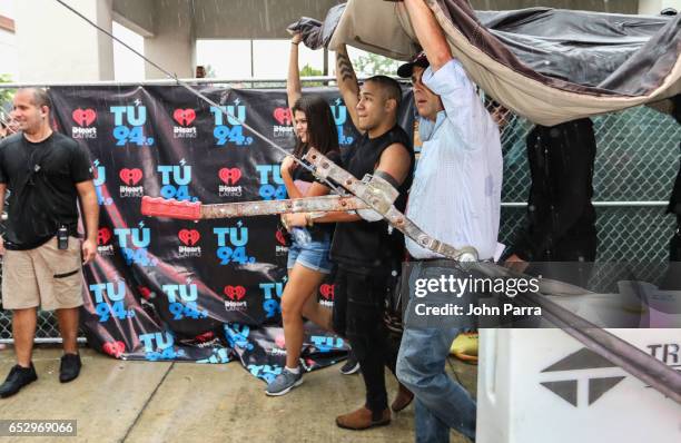 Erick Brian Colon, Joel Pimentel , Christopher Velez, Zabdiel de Jesus and Richard Camacho of CNCO getting ready to perform on stgae during the...