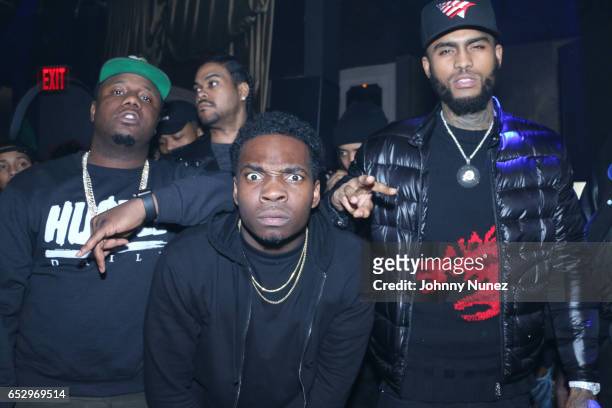 Murda Mook, Jaquae and Dave East during Tanduay After Party With Cardi B And Dave East at The Griffin on March 12, 2017 in New York City.
