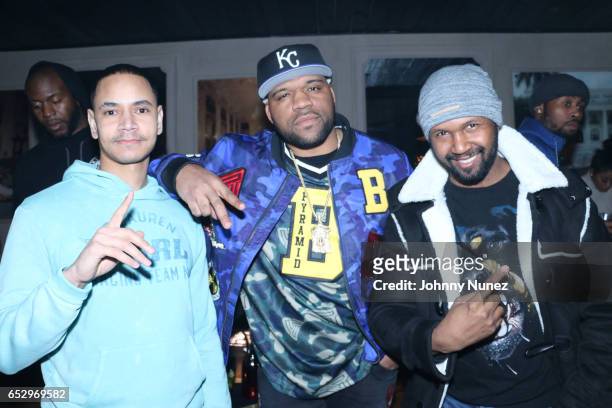 Absolute, Torae and DJ Reggie West during Tanduay After Party With Cardi B And Dave East at The Griffin on March 12, 2017 in New York City.
