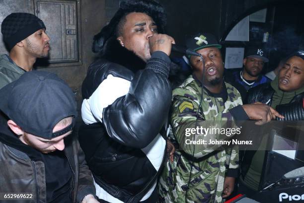 Drewski, Oun P and Murda Mook perform during Tanduay After Party With Cardi B And Dave East at The Griffin on March 12, 2017 in New York City.