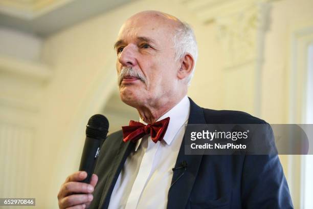 Janusz Korwin-Mikke, a Polish politician, leader of KORWiN party and European Union MP met with his supporters in Bedzin, Poland, on March 12, 2017....