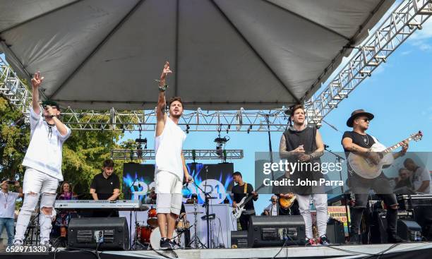 Juan David M. Castano, Juan David Huertas Clavijo, Pablo Mejia Bermudez and David Escobar Gallego of Piso 21 perform on stgae during the iHeartLatino...