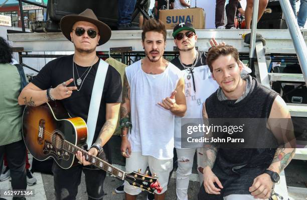 Juan David M. Castano, Juan David Huertas Clavijo, Pablo Mejia Bermudez and David Escobar Gallego of Piso 21 backstage during the iHeartLatino...