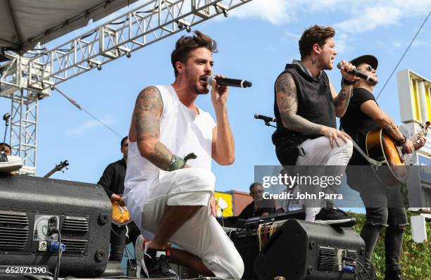 Juan David M. Castano, Juan David Huertas Clavijo, Pablo Mejia Bermudez and David Escobar Gallego of Piso 21 perform on stgae during the iHeartLatino...