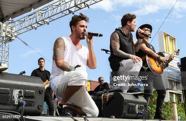 Juan David M. Castano, Juan David Huertas Clavijo, Pablo Mejia Bermudez and David Escobar Gallego of Piso 21 perform on stgae during the iHeartLatino...