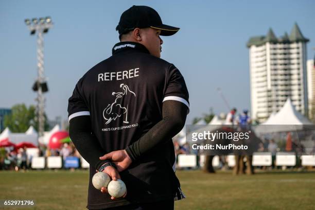 Referee during the 2017 King's Cup Elephant Polo tournament at Anantara Chaopraya Resort in Bangkok, Thailand on March 12, 2017. The King's Cup...