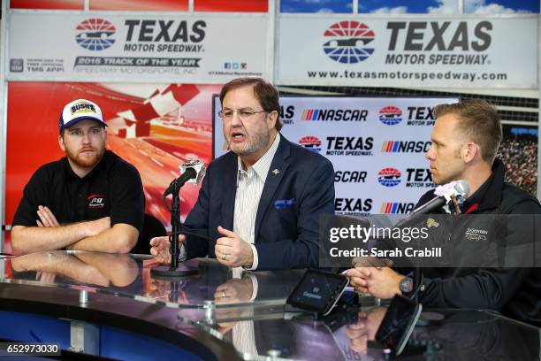 Texas Motor Speedway President, Eddie Gossage, Monster Energy NASCAR Cup Series driver for JTG Daugherty Racing, Chris Buescher and Verizon IndyCar...