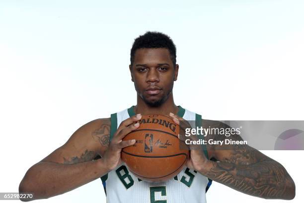 Terrence Jones of the Milwaukee Bucks pose for portraits before the Milwaukee Bucks game on March 11, 2017 at the BMO Harris Bradley Center in...